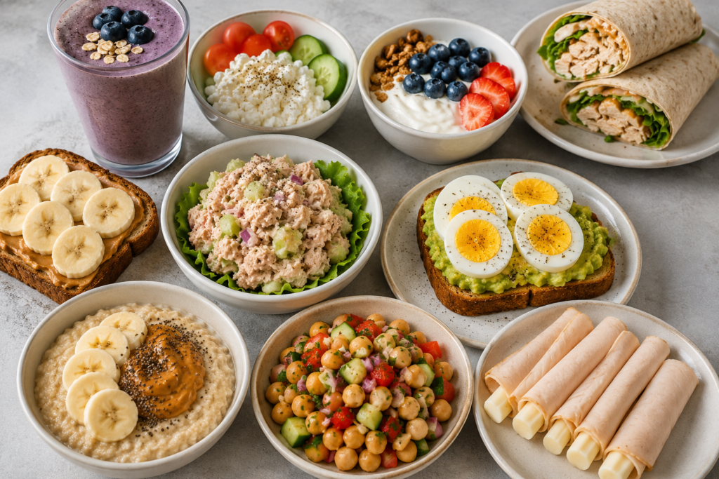 10 lazy high-protein meals prepared quickly in under 10 minutes for healthy eating