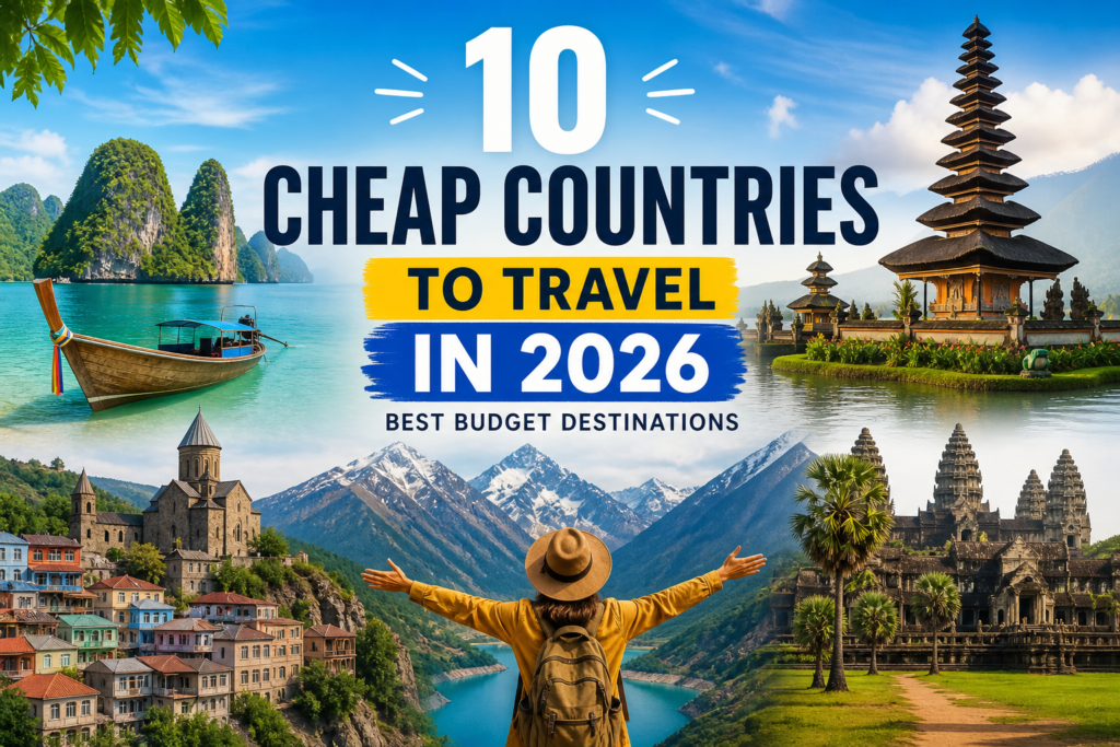 Cheap countries to travel in 2026 featured image showing budget travel destinations around the world