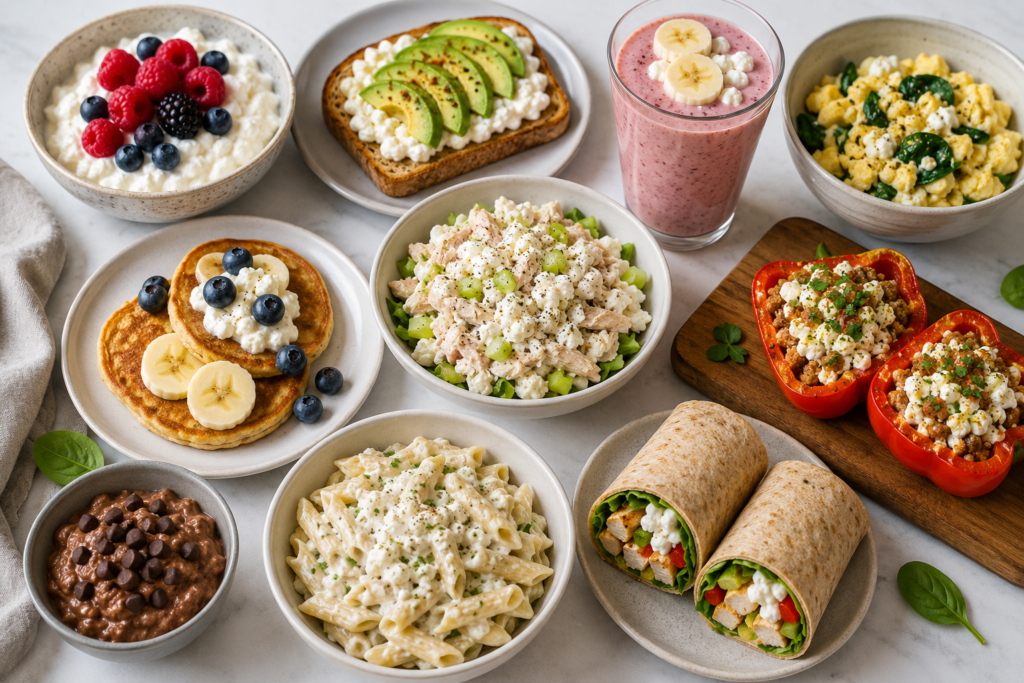 Healthy high protein cottage cheese recipes for weight loss including breakfast, snacks, and easy meals