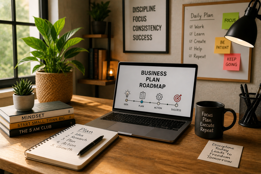 how to start a profitable business from home step by step workspace planning setup