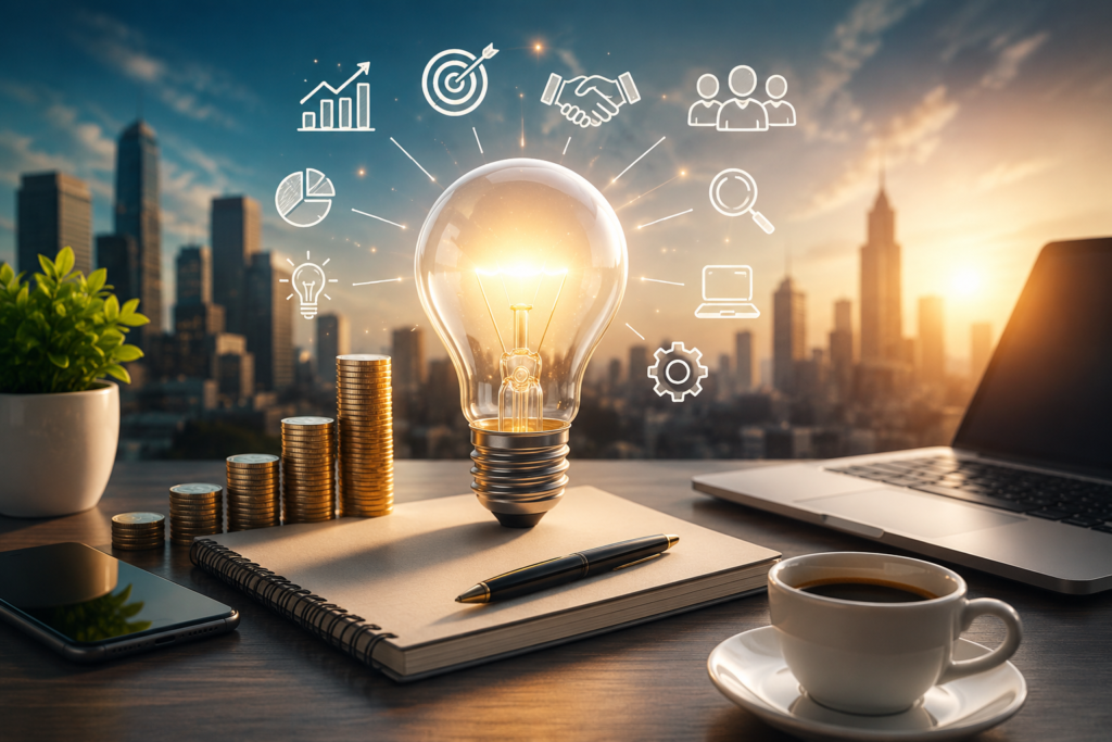 Smart Business Ideas in 2026 concept showing online business growth, money making opportunities and digital entrepreneurship setup