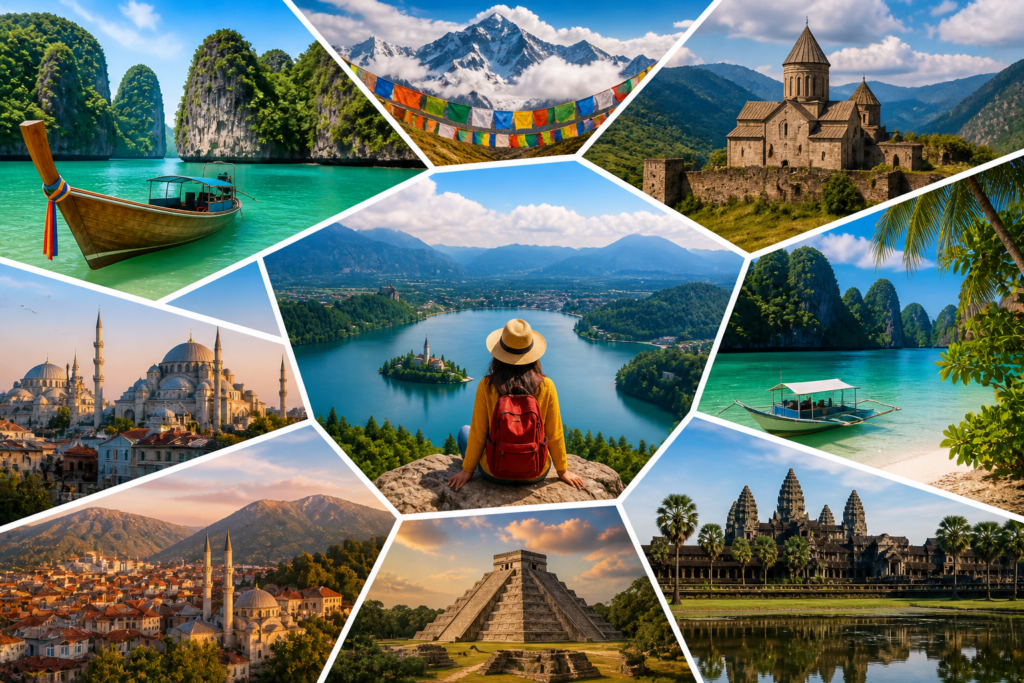 best cheap countries to travel in 2026 with beaches mountains and cultural landmarks