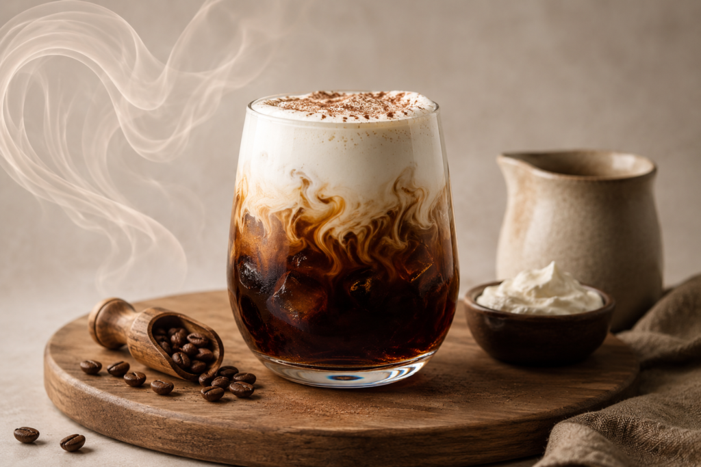 Premium Chilled Einspänner Coffee Recipe with a thick velvet cream float layer