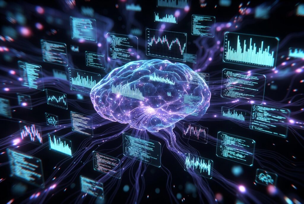 Futuristic glowing AI neural network with holographic data charts and code for Claude Opus 4.8 review article