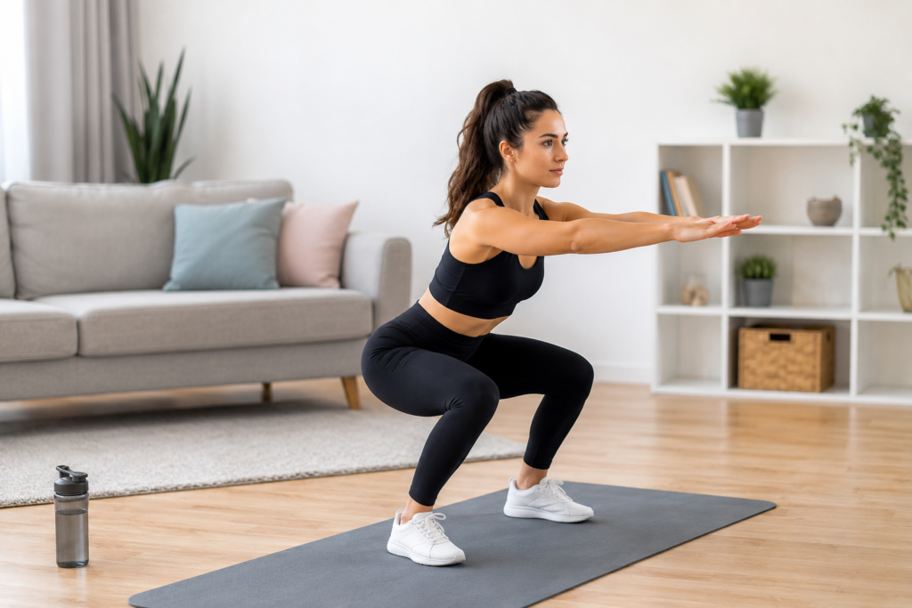 Home Workout for Beginners squat exercise at home without equipment